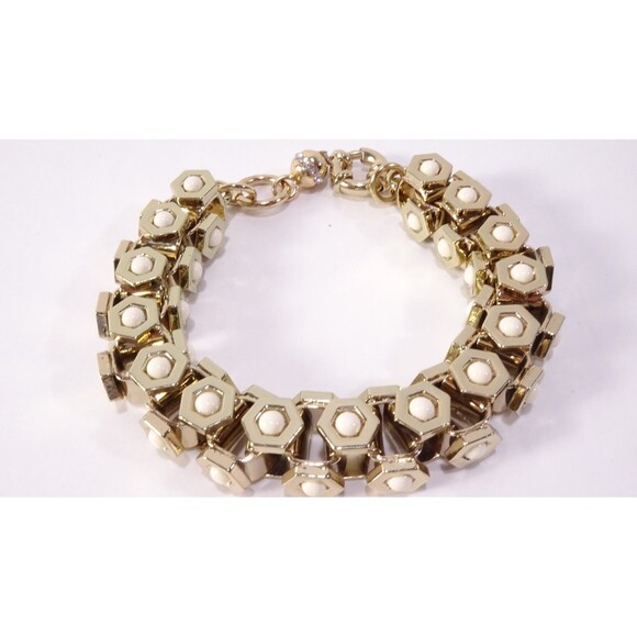 Lee Angel Women's Howlite Cabochon Gold Brass Box Link Bracelet NWT 168 - Picture 4 of 7